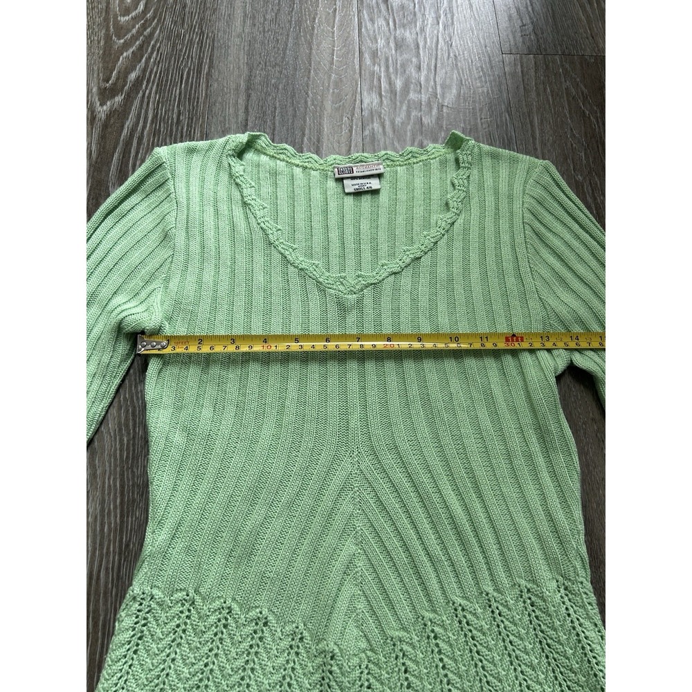 Vintage Faded Glory Green Knit Ruffle Top USA Made Y2K Fairy Whimsy Coquette 90s - Picture 7 of 8